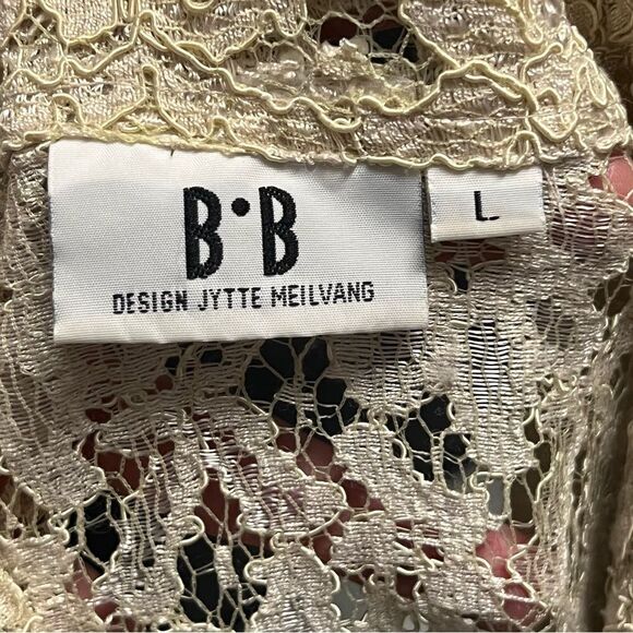 VTG 90s Cream Lace Collar Shell Button Down Tunic Shirt Shacket Split Hem Top L - Picture 15 of 16